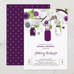 Invitación a ducha de novia con flores moradas