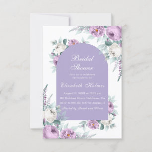 Invitación a ducha de novia con flores moradas de 
