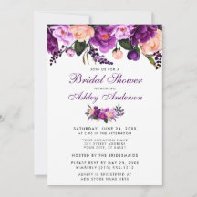 Invitación a ducha de novia con flores moradas ult
