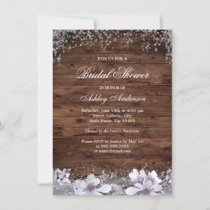 Invitación a ducha de novia con flores púrpura de