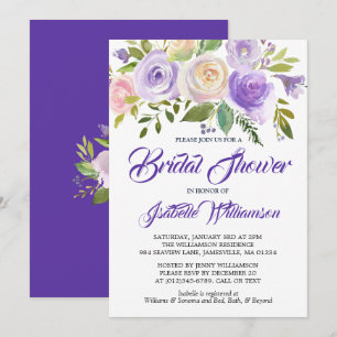 Invitación a ducha de novia con flores púrpuras ru