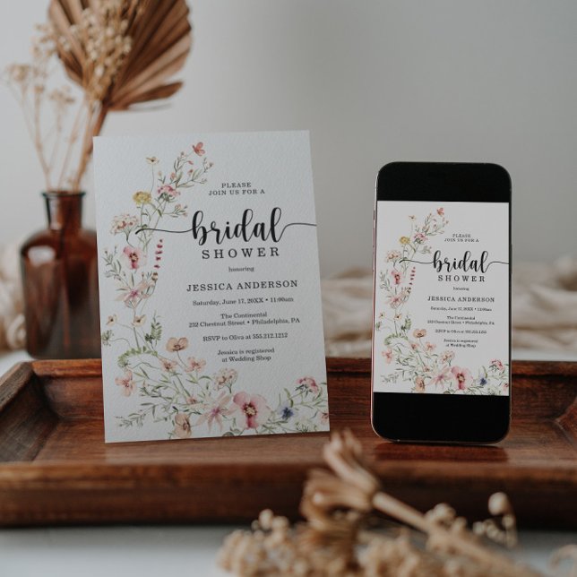 Invitación a ducha de novia con flores rosadas (Subido por el creador)