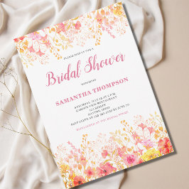 Invitación a ducha de novia con flores rosadas