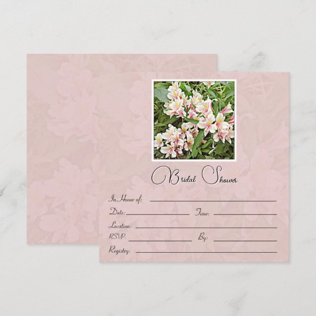 Invitación a ducha de novia con flores rosadas (Anverso / Reverso)