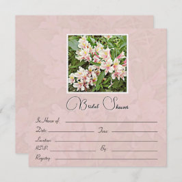 Invitación a ducha de novia con flores rosadas