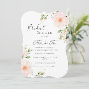 Invitación a ducha de novia con flores rosadas