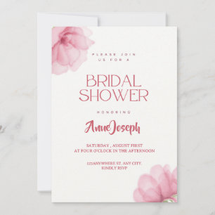 Invitación a ducha de novia con flores rosadas edi