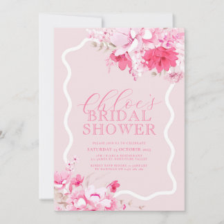 Invitación a ducha de novia con flores rosadas - K