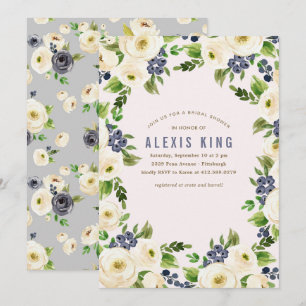 Invitación a ducha de novia con flores rusticas