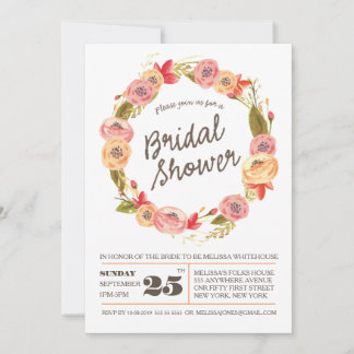 Invitación a ducha de novia con flores rusticas de