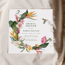 Invitación a ducha de novia con flores tropicales
