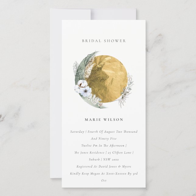 Invitación a ducha de novia con flores verdes de l (Anverso)