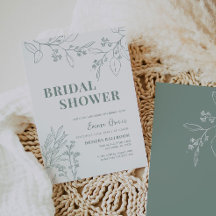 Invitación a ducha de novia con flores verdes sabr