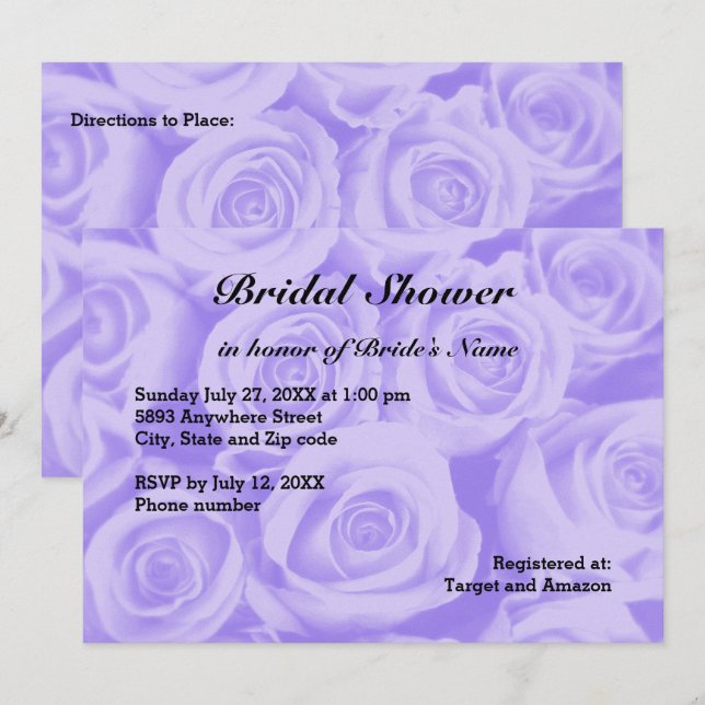 Invitación a ducha de novia con fondo de Rosa azul (Anverso / Reverso)