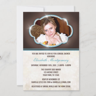 Invitación a ducha de novia con foto azul de Purpu