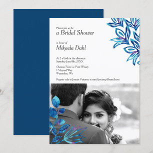 Invitación a ducha de novia con foto de Floral azu