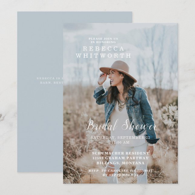 Invitación a ducha de novia con fotografía moderna (Anverso / Reverso)