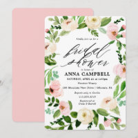 Invitación a ducha de novia con guirnaldas florale