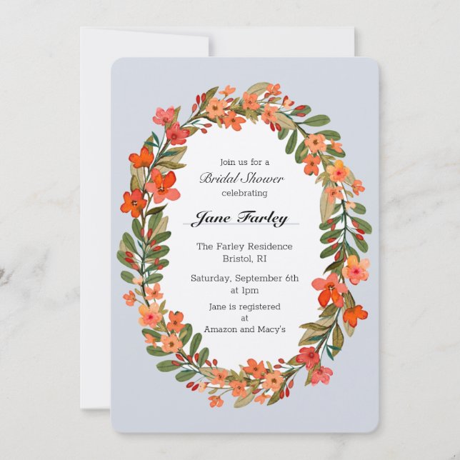 Invitación a ducha de novia con guirnaldas florale (Anverso)