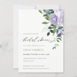 Invitación a ducha de novia con leafy violeta mora