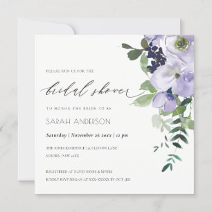Invitación a ducha de novia con leafy violeta mora