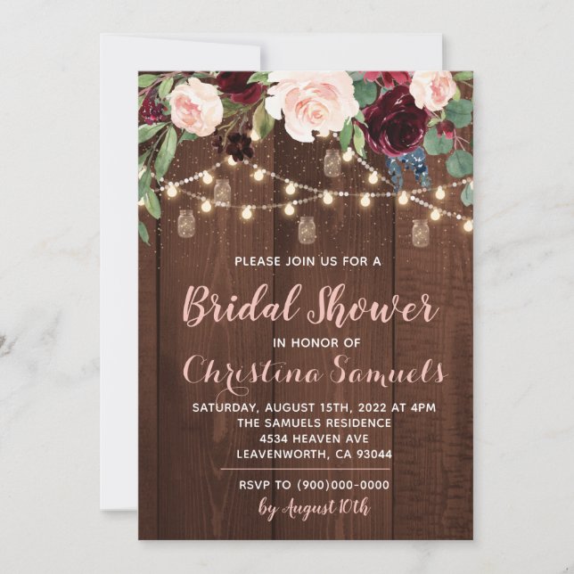 Invitación a ducha de novia con luz de cadena (Anverso)