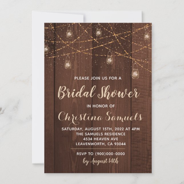 Invitación a ducha de novia con luz de cadena (Anverso)