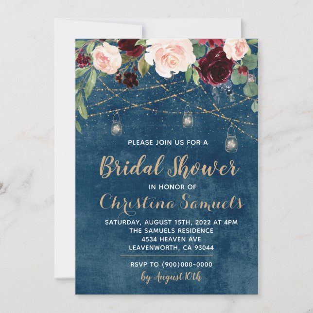 Invitación a ducha de novia con luz de cadena (Anverso)