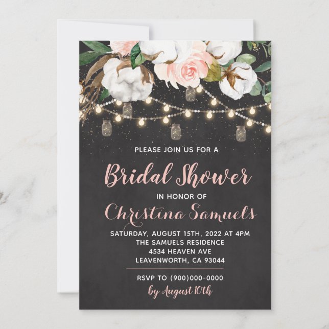 Invitación a ducha de novia con luz de cadena (Anverso)