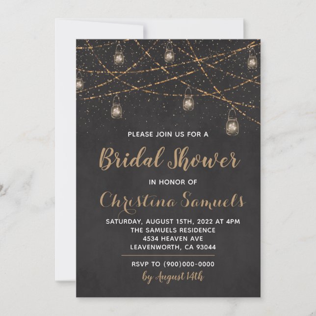 Invitación a ducha de novia con luz de cadena (Anverso)