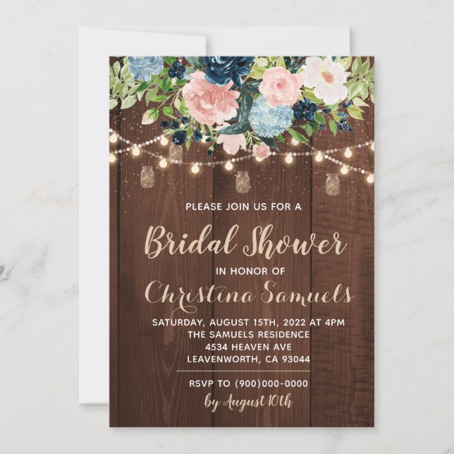 Invitación a ducha de novia con luz de cadena (Anverso)
