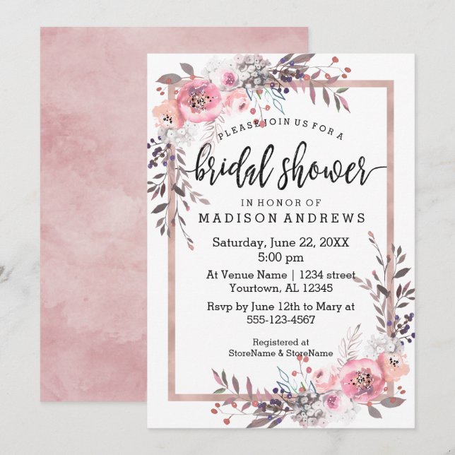 Invitación a ducha de novia con marco de oro para  (Anverso / Reverso)