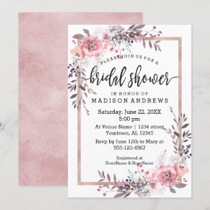 Invitación a ducha de novia con marco de oro para 