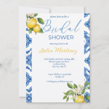 Invitación a ducha de novia con mosaico azul de li