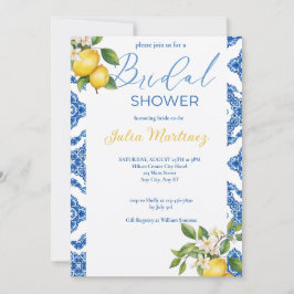 Invitación a ducha de novia con mosaico azul de li