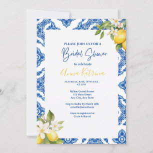 Invitación a ducha de novia con mosaico azul de li