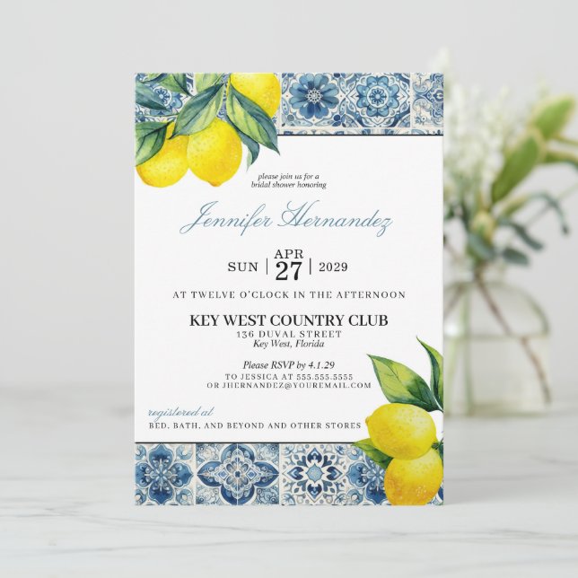 Invitación a ducha de novia con mosaico de limón (Anverso de pie)