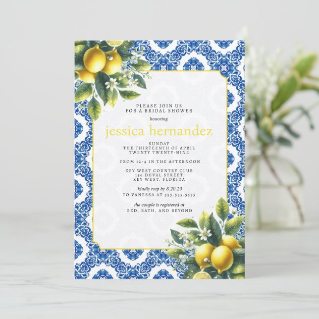 Invitación a ducha de novia con mosaico de limón (Anverso de pie)