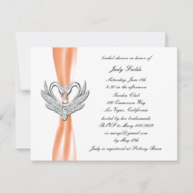 Invitación a ducha de novia con naranja Ribbon Sil (Anverso)
