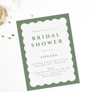 Invitación a ducha de novia con onda verde retro S