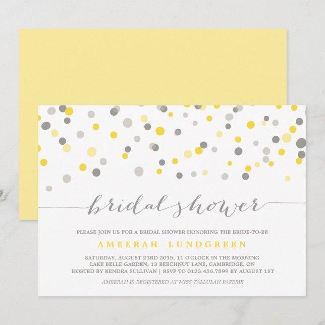 Invitación a ducha de novia con puntos de confetti (Anverso / Reverso)