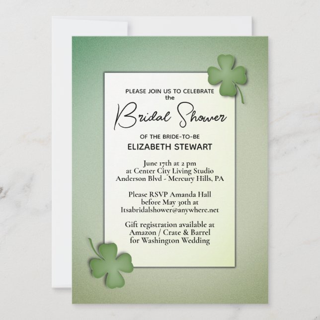 Invitación a ducha de novia con sueño irlandés (Anverso)