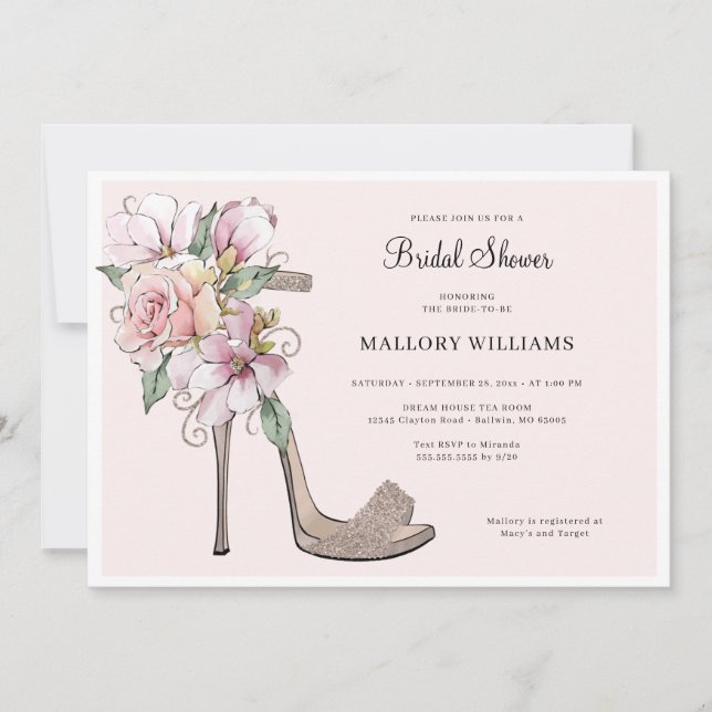 Invitación a ducha de novia con tacones de Boda fl (Anverso)