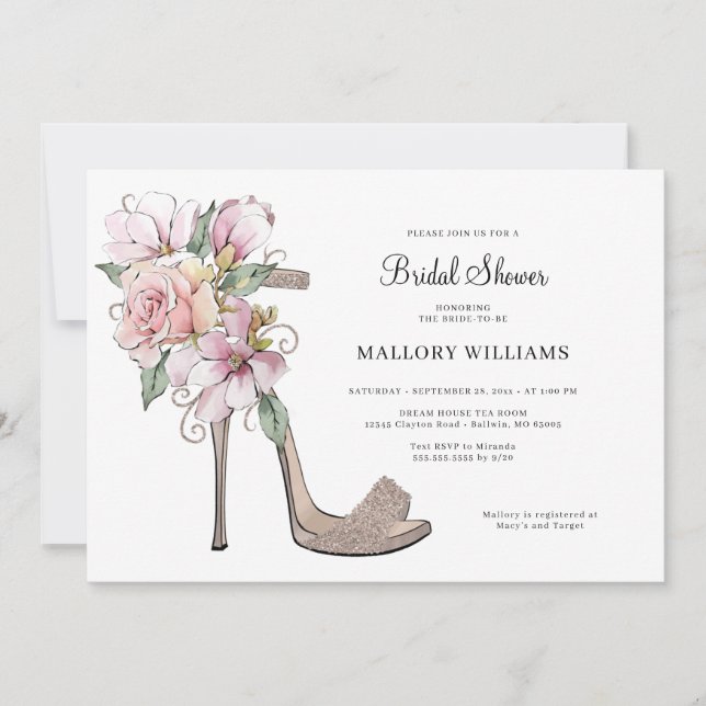 Invitación a ducha de novia con tacones de Boda fl (Anverso)