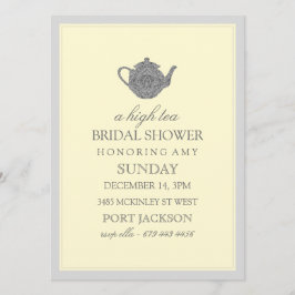 Invitación a ducha de novia con té amarillo y gris