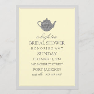 Invitación a ducha de novia con té amarillo y gris