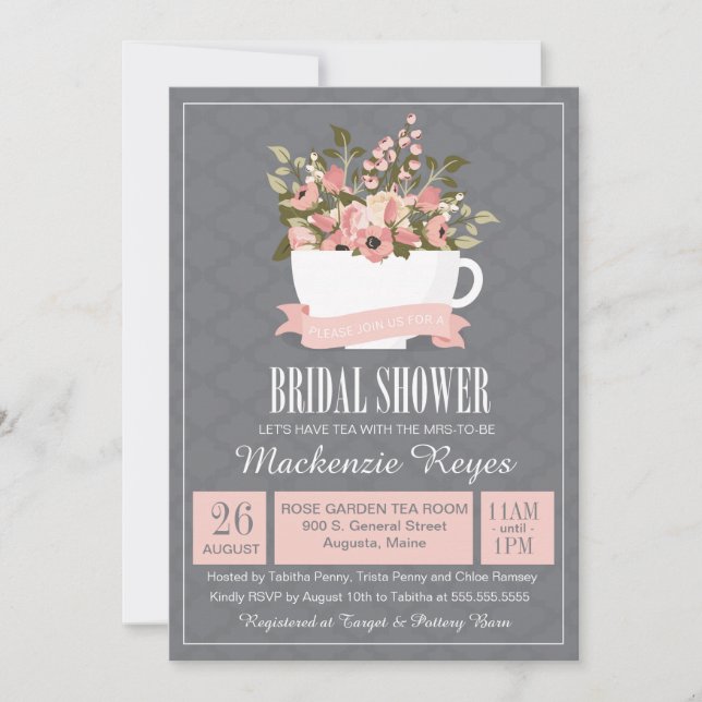 Invitación a ducha de novia con té de flores, Fies (Anverso)