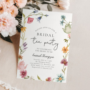Invitación a ducha de novia con té de flores silve