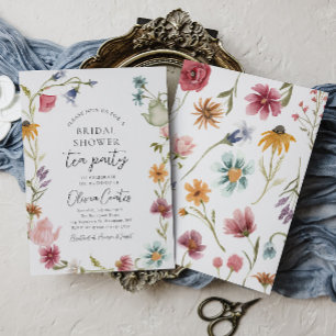 Invitación a ducha de novia con té de flores silve