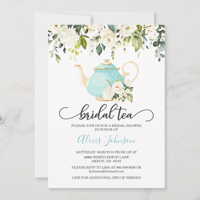 Invitación a ducha de novia con té de novia - azul (Anverso)